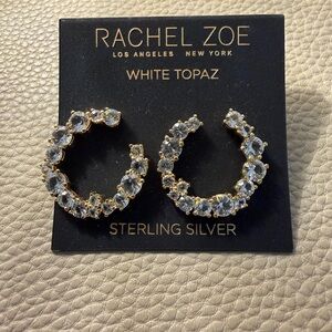 Rachel Zoe Gold and Silver Hoop Earrings with White Topaz